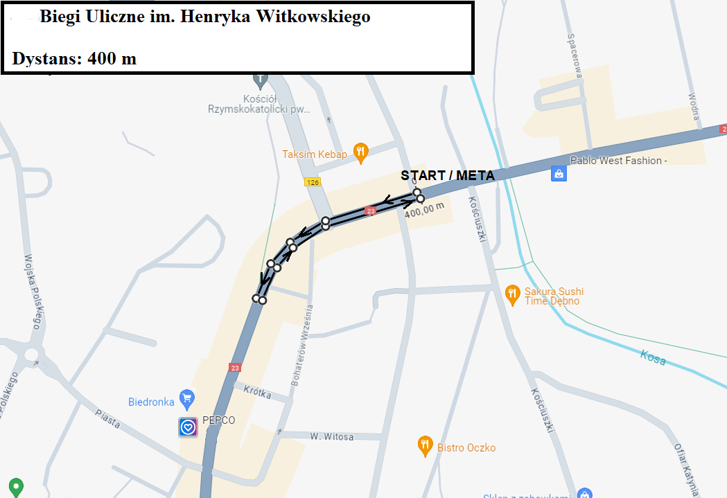 Mapa biegu z zaznaczoną trasą na 400 m 