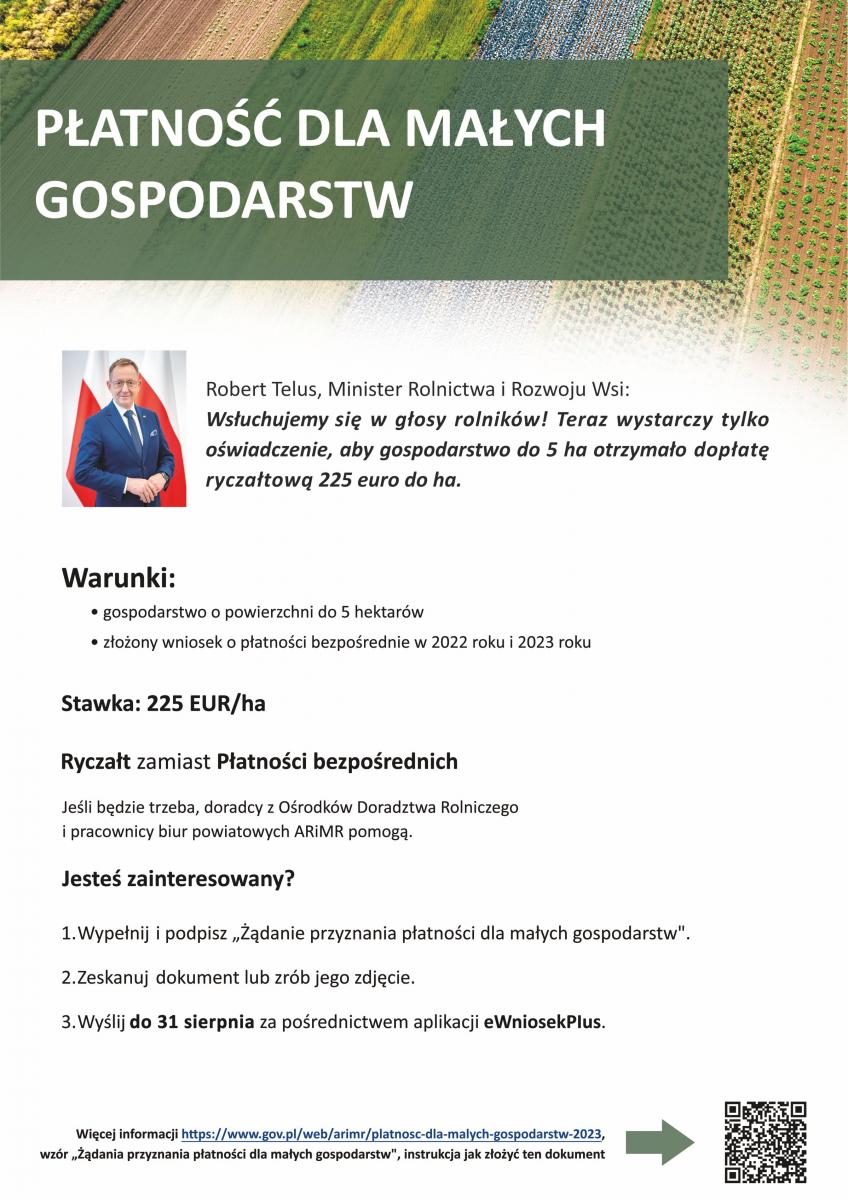 Plakat płatności dla małych gospodarstw. pełna tresc w informacji
