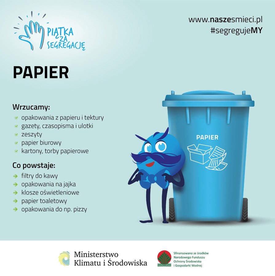 Zasady segregacji frakcji papier. Pełna treść w informacji