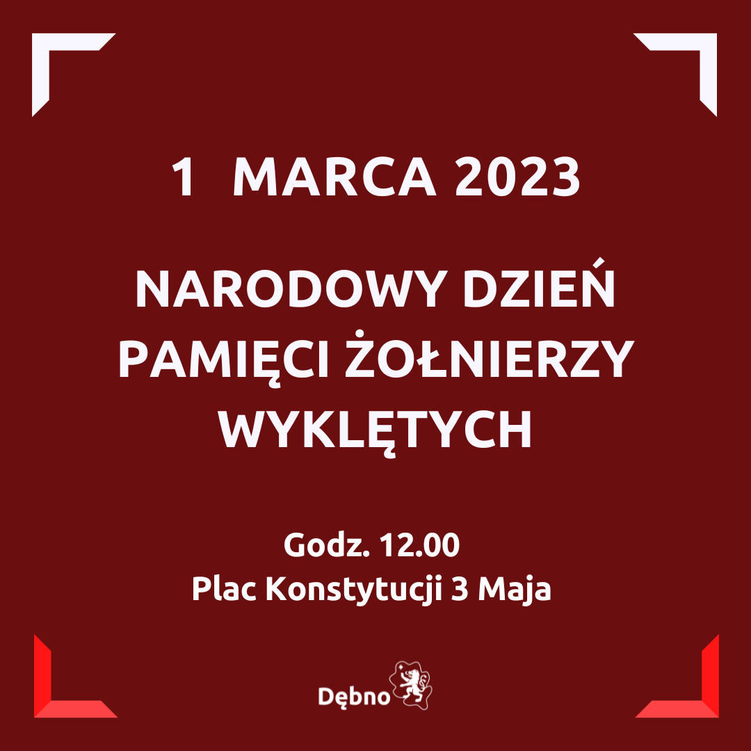 Bordowa Grafika, napis 1 marca Narodowy dzień Pamięci żołnierzy wykletych godz. 12.00 