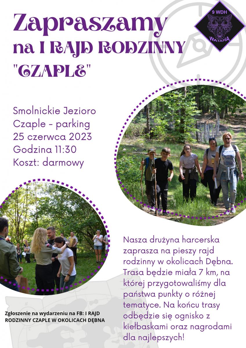 Plakat I rajd pieszy Czaple. Pełna treść w informacji 