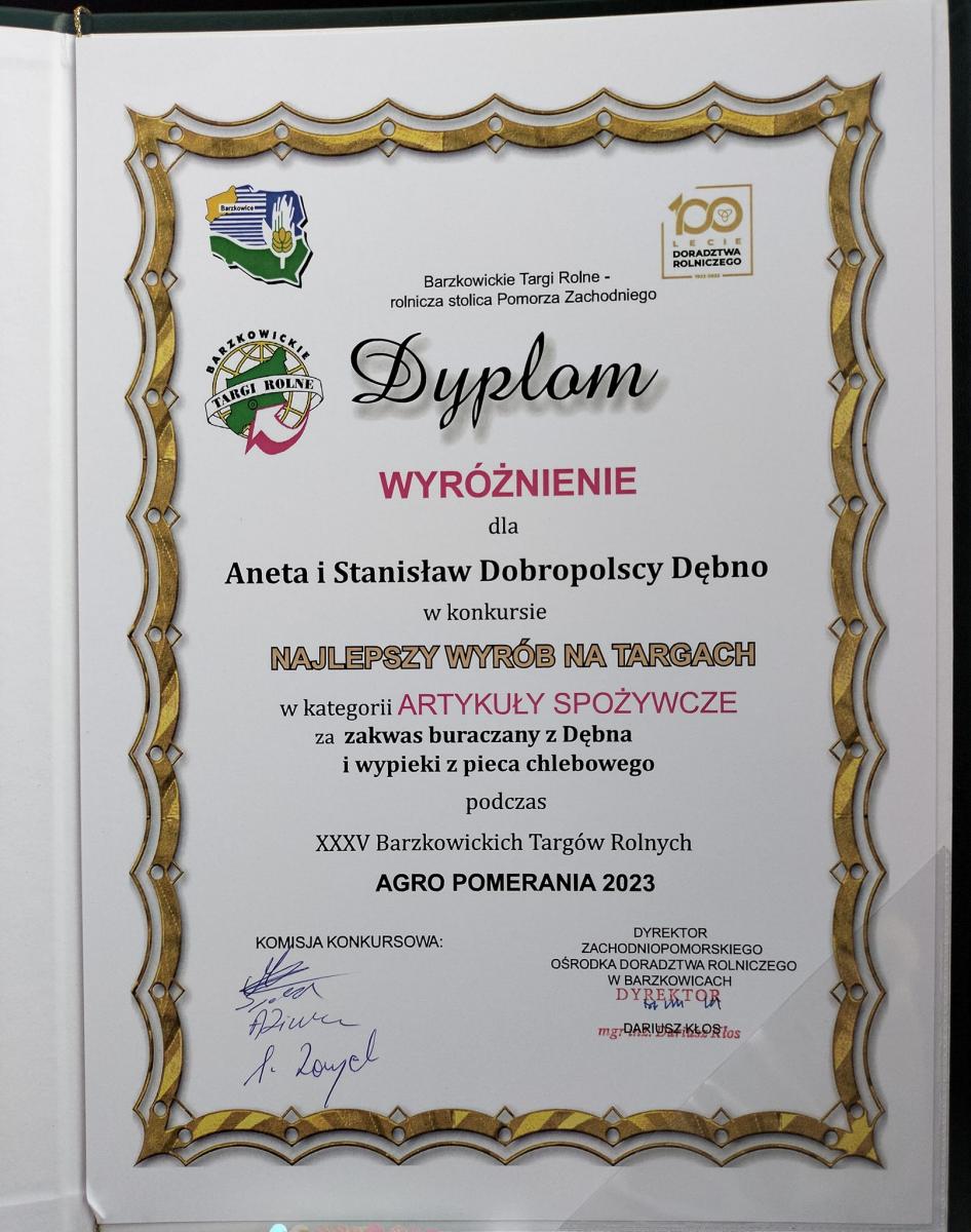 Dyplom dla Państwa Anety i Stanisława Dobropolskich. Pełna treść w informacji
