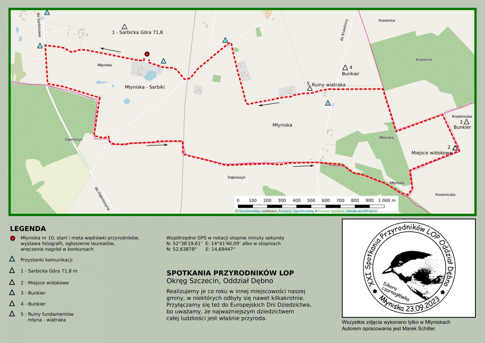  Mapa z wyznaczonymi miejscami i trasą. W załączniku znajduje sie plik pdf