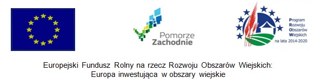 Ciąg logotypów , flaga UE, logo Pomorze Zachodnie, PROW