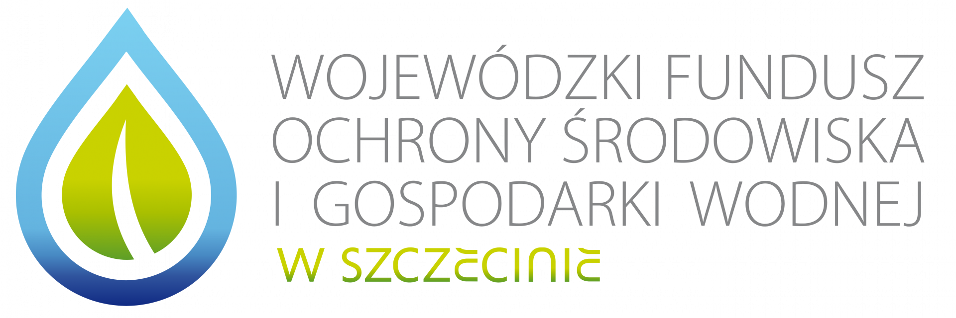 Logo kropla niebieska, w środku zielony liść, obok napis Wojewódzki Fundusz Ochrony Środowiska i Gospodarki Wodnej w Szczecienie