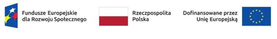 Ciąg logotyp&oacute;w: Fundusze Europejskie dla Rozwoju Społecznego, flaga Polsii, flaga UE