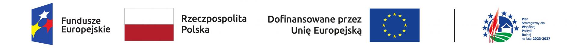 Ciąg logotyp&oacute;w: Fundusze Europejskie, Flaga Polski, Flaga UE, Znak PROW