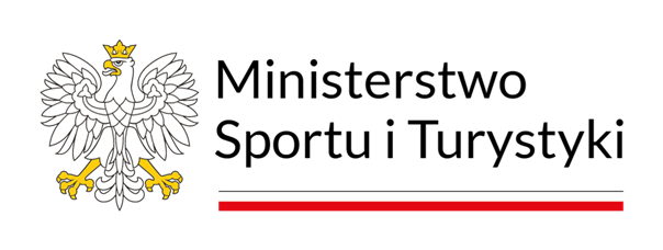 Logo: po lewej godło Polski Orzeł biały, ze złotą koroną, po prawej napis Ministerstwo Sportu i Turystyki 