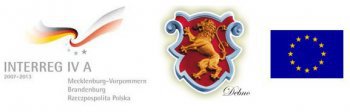 Logo Interreg IV A, herb Dębna, logo Unii Europejskiej