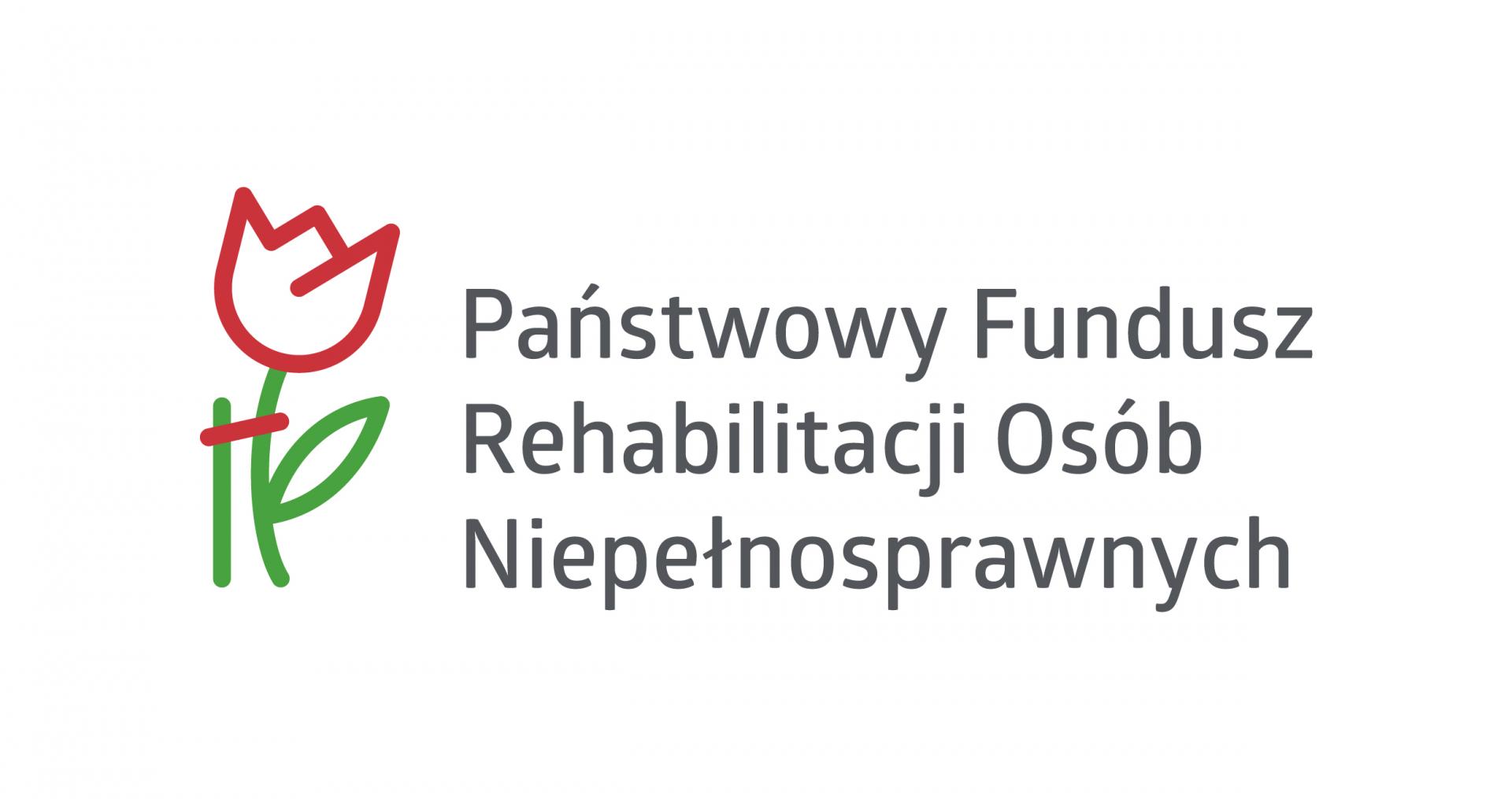 Logo grafika tulipan z podporą, obok napis Państwowy Furnusz Rehabilitacji Os&oacute;b Niepełnosprawnych